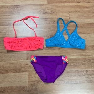 Justice Girls Size 14 Bikini Tops & Bottom Swim Swimwear Lot Bundle Vacation
